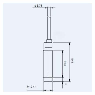 Näherungsschalter induktiv M12x1 (Schaltabstand max. 4mm nicht bündig) – fixes 2m PVC-Kabel - Abmessungen