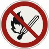 Warnschild BHKW / Verbotszeichen / P003 Keine offene Flamme; Feuer, offene Zündquelle und Rauchen verboten, ISO 7010