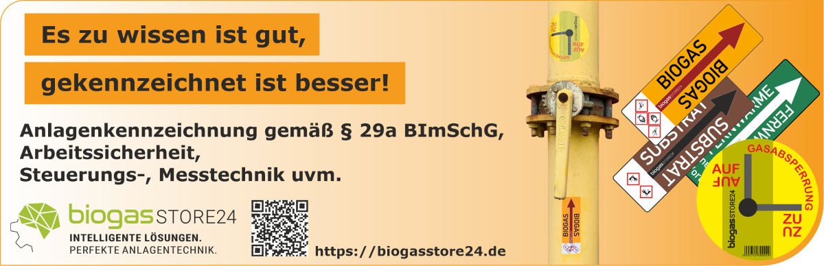 Anlagenkennzeichnung gemäß § 29a BImSchG und TRAS 120, Arbeitssicherheit, Steuerungstechnik, Messtechnik uvm. für Biogasanlagen von Biogasstore24.