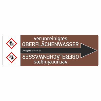 Aufkleber Rohrleitung verunreinigtes Oberflächenwasser gemäß DIN 2403 / TRAS 120 [Rohrleitungskennzeichnung / Anlagenkennzeichnung / Biogasanlagenkennzeichnung]